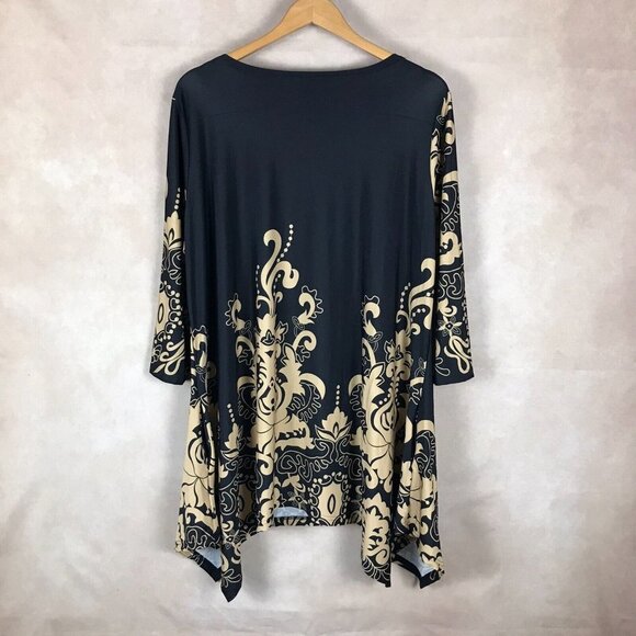 WHITE MARK 3/4 Sleeve Asymmetrical Black Printed Tunic NWT 1XL - Picture 8 of 8